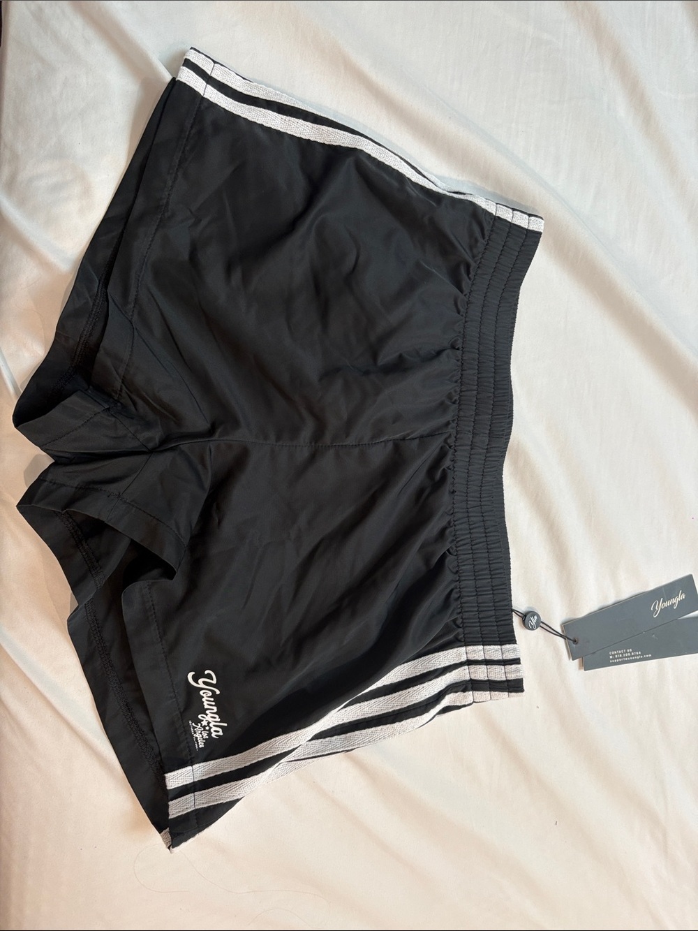 NWT YoungLA Black Athletic Shorts with White Stripe Trim